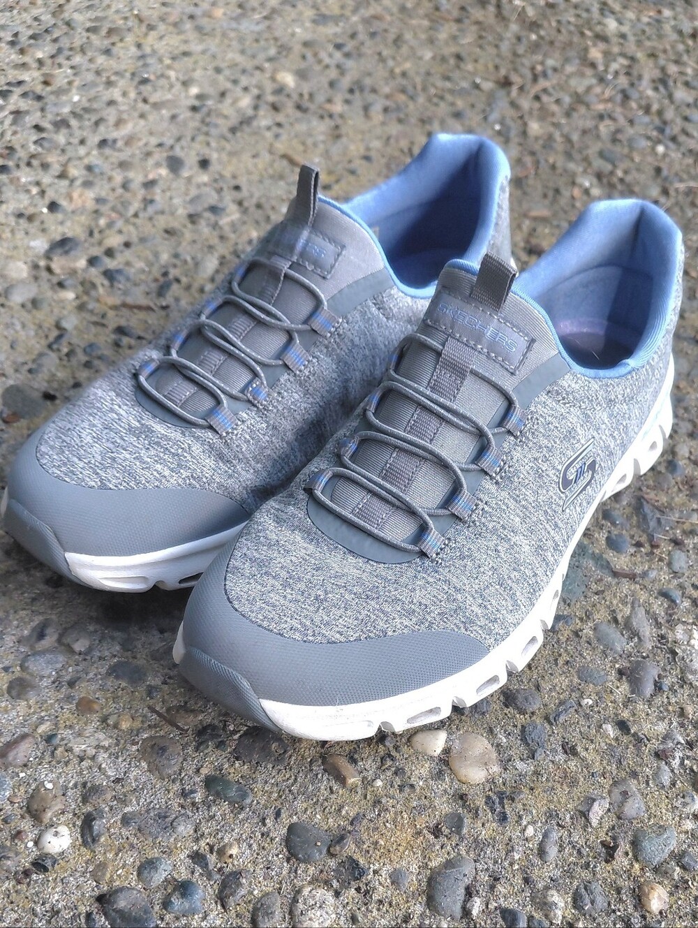 Skechers Women's Gray Knit Slip-On Athletic Sneakers with White Soles